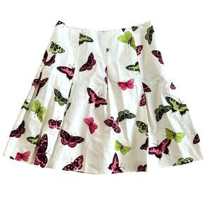 Talbots Petite Butterfly Print Pleated Skirt 10P Cotton Silk Blend